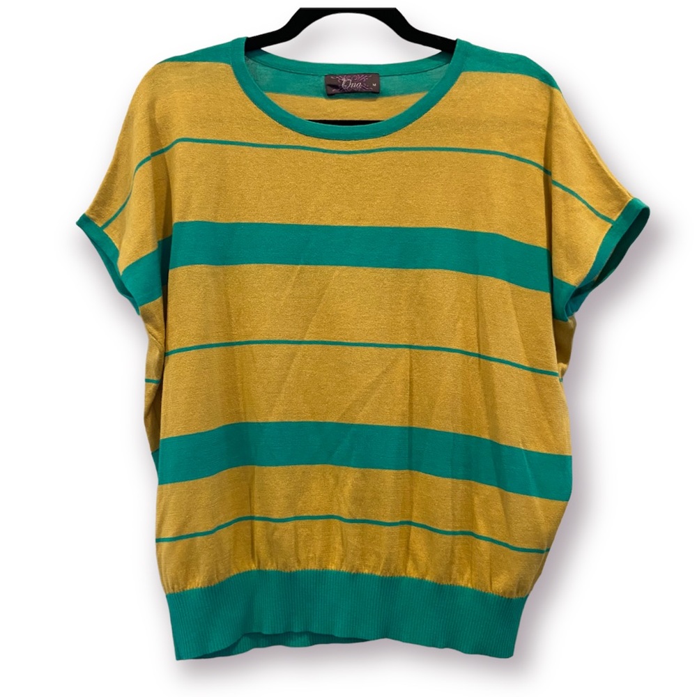 ONA Striped Knit Top Short Sleeves Medium